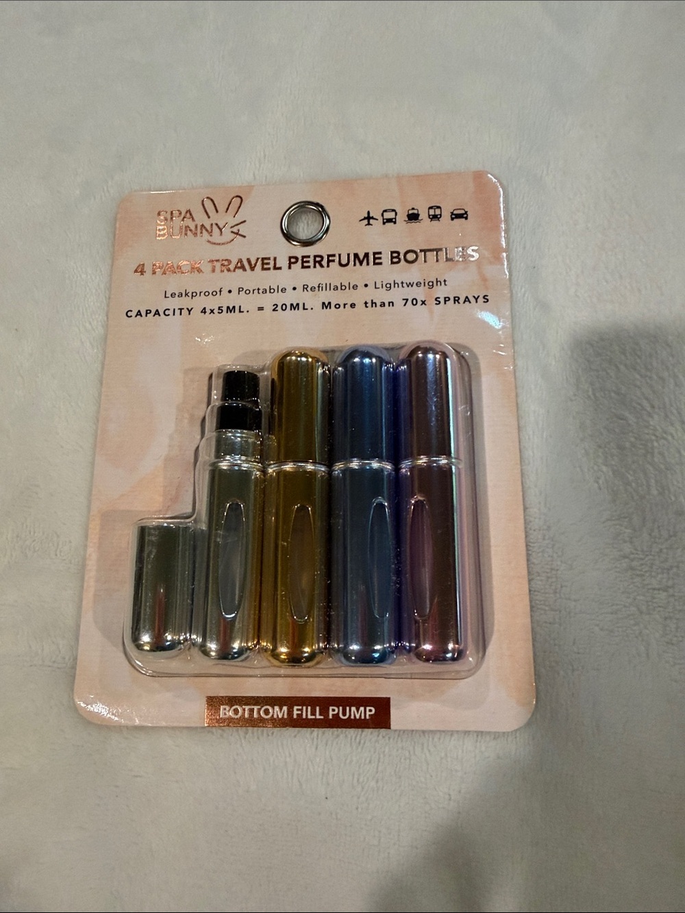 Spa Bunny 4-Pack Travel Perfume Bottles - Multicolor Refillable Atomizers
